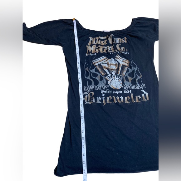 Vintage Bejeweled By Susan Fixel long black top with gold rhinestones. - Picture 4 of 7